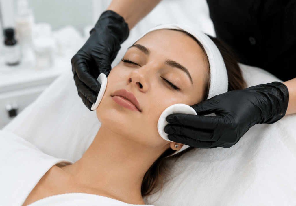 Woman receiving a professional facial treatment